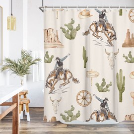 EGLGCC Western Cowboy Shower Curtain 72x72 Inch Cactus Desert Riding Horse Cow Vintage Farmhouse Country Fabric Polyester Cloth Washable Waterproof Bathroom Decor 12 Hooks