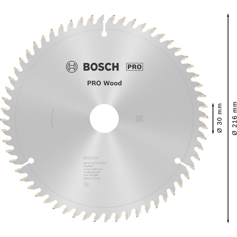 Bosch 2608640642 Opti Wood Mitre Circular Saw 216×2.8×30, 60, Silver,