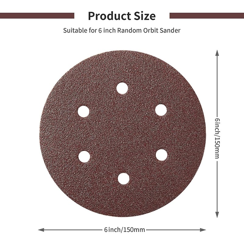 150mm Sanding Discs Pads, 40 Grit Sandpaper Sheet, 6 Inch