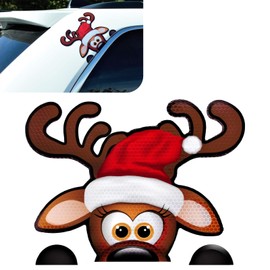 dawfall 1 PC Reflective Reindeer Face Car Decorations, Christmas Car Refrigerator Decorations, Funny Christmas Car Decorations Accessories, Car Exterior Decal for Most Cars (Red)