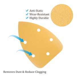 Kozelo 18pcs Mouse Detail Sander Sandpaper - [5-Hole 320 Grit] Aluminum Oxide Triangle Hook and Loop Sanding Pads Sheet for Sanding and Polishing Wood Furniture Metal Use