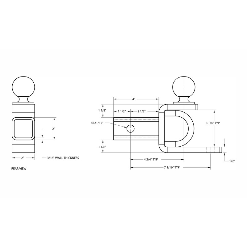 ATV/UTV Ball Mount for 2 Inch Receivers with 2 Inch
