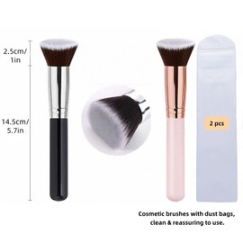 LIANRISES 2pcs Foundation Brush for Liquid Makeup, Flat Liquid Kabuki Foundation Brush Pink and Black for Cream Powder Blush With 2 Protective Bags