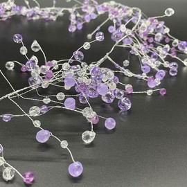 Galt International 192" Acrylic Crystal Diamond Garland Wire String Frosted & Diamond Cut Beaded Glitter Gem String Decorative Garland (Purple/Clear) (Set of 4x48-in)