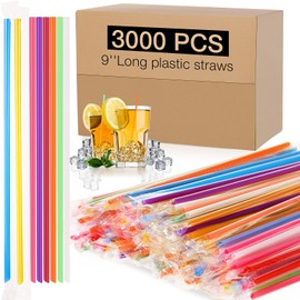 Eaasty 3000 Pcs 5mm Jumbo Straws Bulk Individually Wrapped 9" Long Disposable Plastic Bubble Tea Drinking Straws for Smoothie Kitchen Bar Restaurant Party Drinks (Colorful)