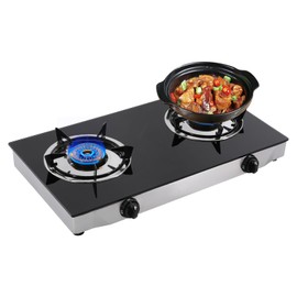 2-Burner Gas Stove, Portable Piezoelectric Ignition LPG Stove, Countertop Gas Stove, Restaurant Stove Burner