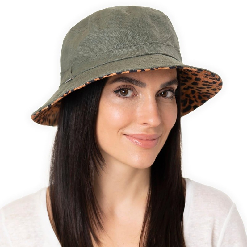 BRIXTON Unisex Petra Packable Bucket Hat Fishing Hat, Military Olive/Leopard,