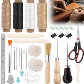 41 Pieces Bookbinding Tool Set, Leather Sewing Kit, Bookbinding Materials, Sewing Tools for Leather, DIY Bookbinding Kit, Bookbinding Starter Tools with Tie, Waxed Thread, Awl, for DIY Crafts
