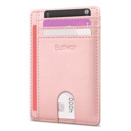 Buffway Slim Minimalist Front Pocket RFID Blocking Leather Wallets for Men Women - Alaska Pink