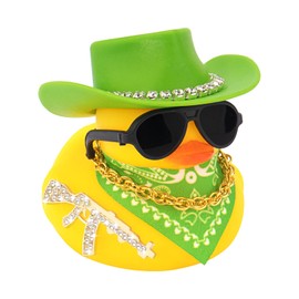 wonuu Rubber Duck Car Ornaments Duck Car Dashboard Decorations for Cool car Accessories with Diamond Cowboy Hat, Green