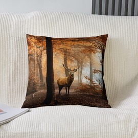 Forest Deer Cushion Cover, Brown Elk Decorative Cushion 40 x 40 cm for Sofa, Bedroom, Decorative Natural Forest Animal Motif, Set of 2 Cushion Covers, Deer Pattern Cushion Cover, Microfibre Sofa