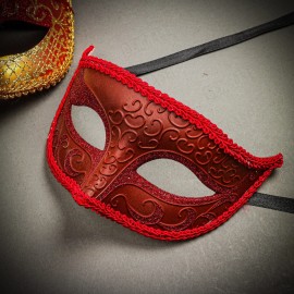 ILOVEMASKS Luxury Gold Red Feather Masquerade Venetian Masks for Party Couple Men & Women - Men