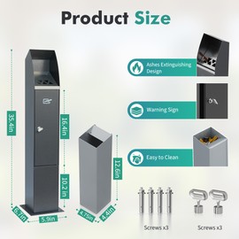 MHHQ Commercial Trash Can Disposal Outdoor Vertical Trash Can Standing Rubbish Bin for Patios Gardens Hotels Pubs Offices(Business Gray