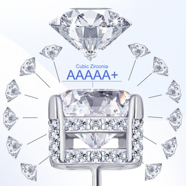 2ct-4ct CZ 925 Sterling Silver with 18K White Gold Plated Cubic Zirconia Stud Earrings for Women/Men, Hypoallergenic Flat Back Birthday Gifts Square Round Girlfriend Wife Wedding Engagement Jewelry