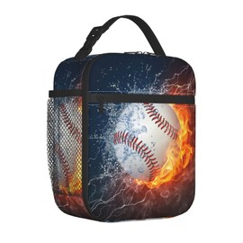 Hulnulnu Baseball Ball Cool Insulated Lunch Bag Reusable Insulated Lunch Box Portable Meal Tote Bag for Work School Travel Picnic