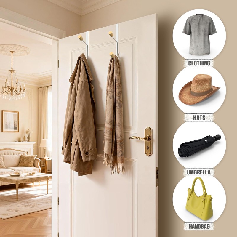 GAOHUI 2 Pack Over Door Hooks, Double Over Door Hangers