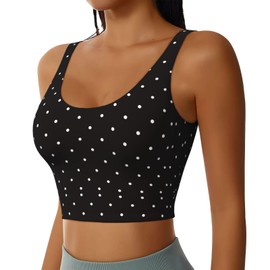 Polkadot Polka Dot Black and White Sports Bras for Women - Running Bra Sleeveless Fitness Workout Crop Tops - High Impact Strappy Yoga Workout Bra