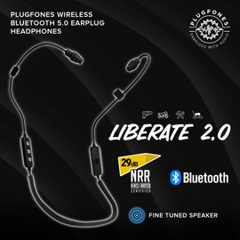 Plugfones Liberate 2.0 Bluetooth Earplug Headphones - Wireless Bluetooth in-Ear Earplug Earbuds - 29 dB Noise Reduction Headphones with Noise Isolating Mic and Controls (Black & Gray)