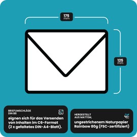 Netuno 50x green coloured envelopes DIN B6 125x175mm 4.92x6.89 inches 80gsm Rainbow gummed pointed flap no window for invitations wedding Christmas birthday greeting cards letters money photos voucher