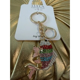 Lulla Collection Multi Color Rhinestone Goldfish Key Chain/Bag Charm  NWT
