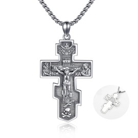 HUKKUN Sterling Silver Orthodox Cross Necklace Crucifix Necklace for Men Orthodox Jewellery for Men, Sterling Silver