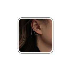 TseenYi Long Chain Threader Earrings Silver Threader Chain Earrings Bar Dangle Threader Earrings Long Chain Tassel Threader Earrings Minimalist Chain Fringe Earrings Jewellery for Women, Silver