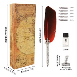 Retro Carving Feather Pen Set, Calligraphy Fountain Dip Quill Pen Set Antique Calligraphy Writing Dip Pen, Feather Pen Ink Set with 5 Replacement Nibs Pen Stand Base for Writing Christmas Gift (Red)