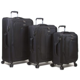 Dejuno Twilight Lightweight Nylon Spinner Luggage, Black, 3-Piece Set
