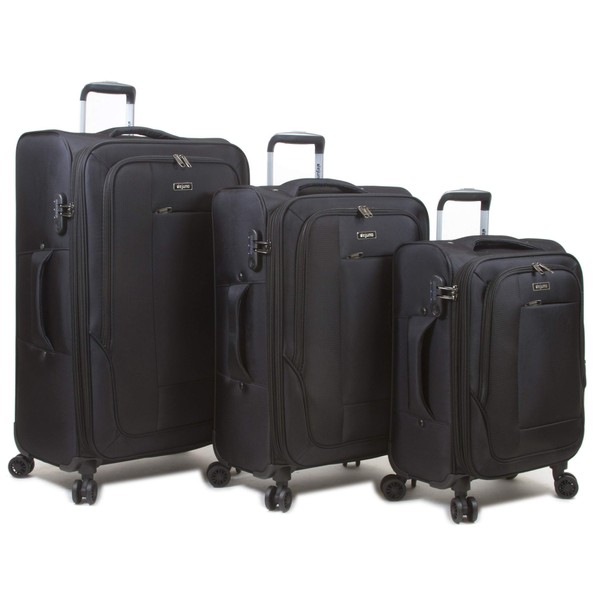Dejuno Twilight Lightweight Nylon Spinner Luggage, Black, 3-Piece Set