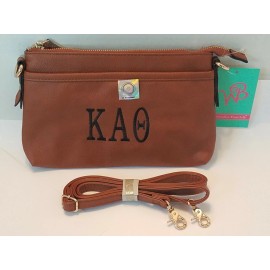 Camel Brown KAPPA ALPHA THETA Faux Leather Zipper Purse with pocket