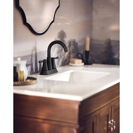 Moen Ronan Matte Black Two-Handle 4" Centerset Modern Bathroom Faucet with Push-Down Drain, 84022BL