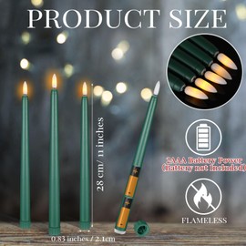 Macarrie 24 Packs Flameless Taper Candles Battery Operated Fake 11 Inch Long Candlelight LED Flameless Candlesticks Flickering Tapered for Christmas Church Prayer New Year Wedding(Green)
