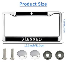 Jesus God Blessed License Plate Frame Chrome Cross Bible Promise Rattle-Proof License Plate Frame for Christian People