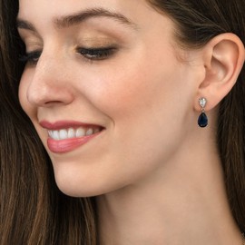 Diamond Treats Pear Shape Drop Earrings for Women with Cubic Zirconia Stones. 925 Sterling Silver Teardrop Earrings for Women, Ladies Earrings Made of 925 Silver with Gift Box, Sterling Silver, Cubic