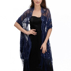 vimate Navy Shawls And Wraps-Long Fringed 1920 Sequin Shawl Scarf for Women Gatsby Flapper Evening Party formal Dresses (Sy2-Navy Blue)