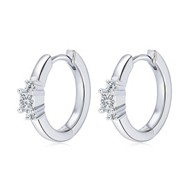 EONFUN Princess Cut Moissanite Hoop Earrings, D Color VVS1 925 Sterling Silver 3 Stone Earrings for Women Mother's Day Wedding Birthday Jewerly Gifts (Silver)