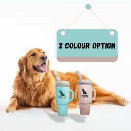 Pruje Dog Toy Tumbler, Tumbler with Handle & Straw Dog Toy, Stuffed Pup Cup Dog Toy/Tumbler Plush Squeaker Dog Toy/Cute/Dog Gift/Stuffed Toy/Plush Toy (Pink)