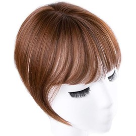 1PCS Mini Fringe Hairpiece Straight Clip in Forehead Topper with Wispy Bangs Extension (Light Brown)