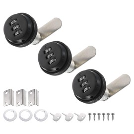 PATIKIL 1-1/8" Combination Cam Lock, 3 Pcs File Cabinet Locks with Combination Password Coded Cabinet Locks with Cylinder Chrome for 0.6-1" Thick Wood Drawer Mailbox Filing Cabinet, Black