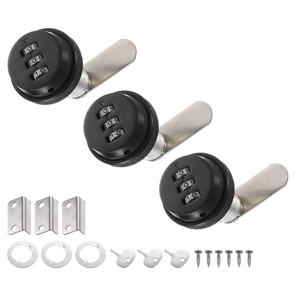 PATIKIL 1-1/8" Combination Cam Lock, 3 Pcs File Cabinet Locks