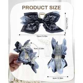 Mesovor 2 Pack Bow Claw Clips Chiffon Cloth Butterfly Hairclips, Nonslip 5.1" Large Paisley Hair clips for Thin and Thick | Plastic Strong Hold Hair Jaw Clamps (White Cashew, Black Cashew)