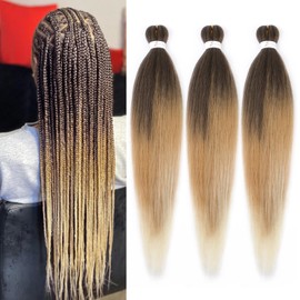 4/27/613# Ombre Braiding Hair Pre Stretched 26 Inch 3 Packs Pre-stretched Braiding Hair EZ Braid Synthetic Hair Extensions for Crochet Box Braids
