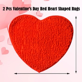 AWIZOM 2 Pack Valentine's Day Heart Rug Valentine Heart Shaped Door Mat Red Bathroom Heart Mat Soft Fluffy Heart Area Rug for Home Living Room Bedroom Kitchen Decor,20 x 24 Inches, Red