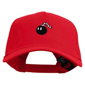 Mario Bomb Logo Embroidered Solid Cotton Twill 5 Panel Prostyle Snap Cap - Red OSFM