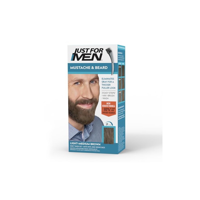 Just For Men Mustache & Beard Brush-In Color Gel, Light-Medium