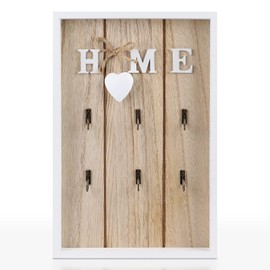 efuturetime Wooden Key Holder, 30 x 20 x 2.8 cm, Vintage Key Cabinet with 6 Hooks, Key Hooks Wall, Wooden Key Holder, White, Home Model