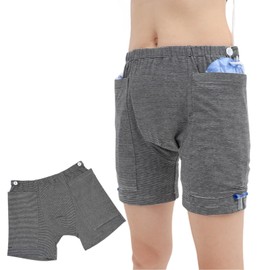 WEEOATAR Incontinence Care Pants, Urinary Drainage Catheter Pants, Urine Bag Underwear with Double Pockets for Nephrostomy, Suprapubic & Biliary Catheters (Woman, Black & White Line, XXL)