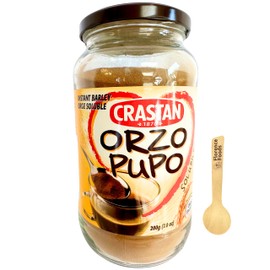 Crastan 1870 Instant Barley Coffee Substitute 7.05 oz. (200g) Roasted Ground Barley - Orzo Pupo Jar - Grain Coffee Substitute - Orzo, Mugicha, Boricha, Damaicha, Cevada - Orzo Solubile from Italy - Barley Tea Beverage - Bundle with Spoon by Florence Foods