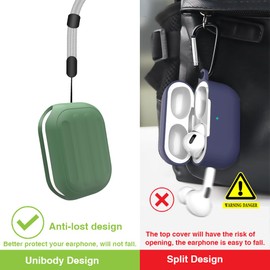 Anti-Lost Case for AirPods Pro (2nd Generation),one-Piece Design case,Wireless Charging, LED Visible,Lanyard Included. (Dark Green)