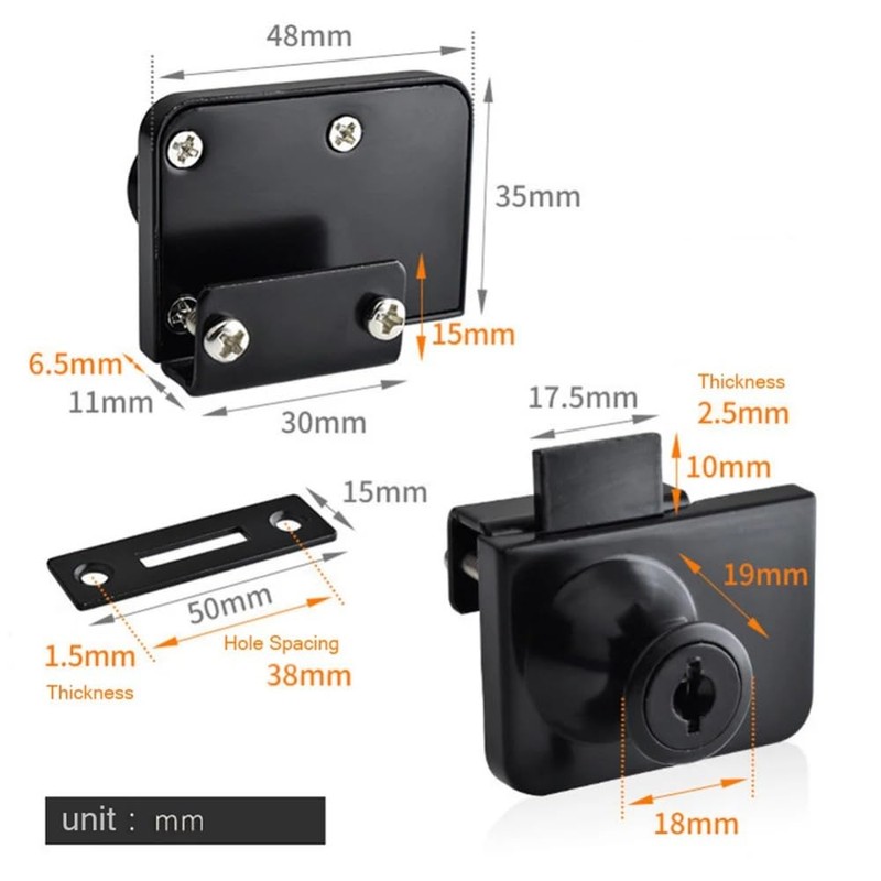 2 Pcs Double-Open Glass Cabinet Lock,Safety Lock,Zinc Alloy Glass Door